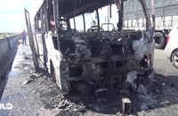 Xe khách cháy ngùn ngụt trên cáo tốc Trung Lương