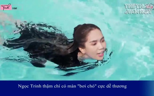 Ngọc Trinh diện đồ bơi kín bưng thi lặn và bơi chó cực dễ thương 